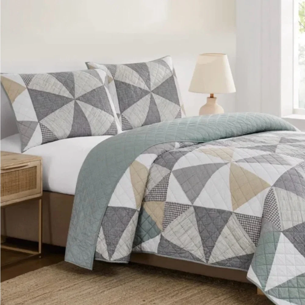 Origami Pieced Prairie Patchwork‎ Quilt Queen Size reversible bedspread modern
